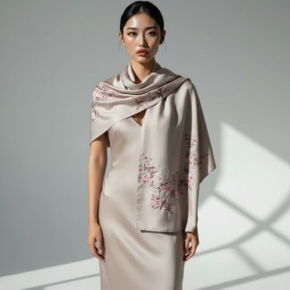 Khăn lụa 2 mặt thêu hoa anh đào 55*200 cm